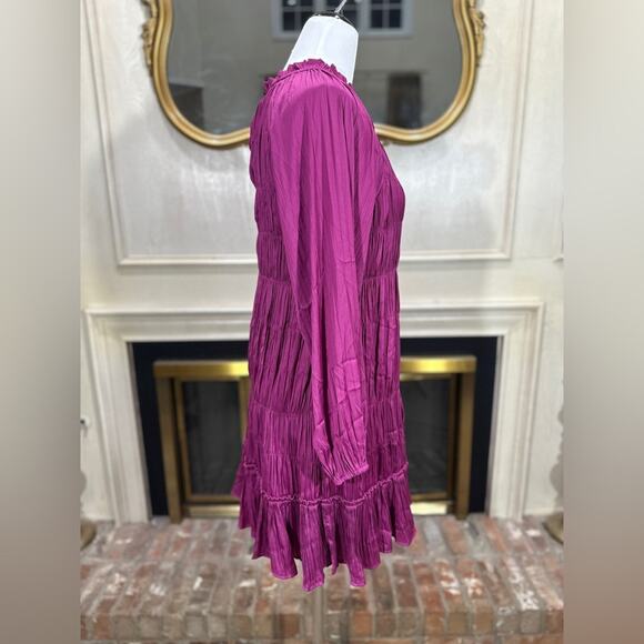 Anthropologie Maeve Tasha Smocked Magenta Mini Dress Small Long Sleeve NWT - Picture 7 of 11